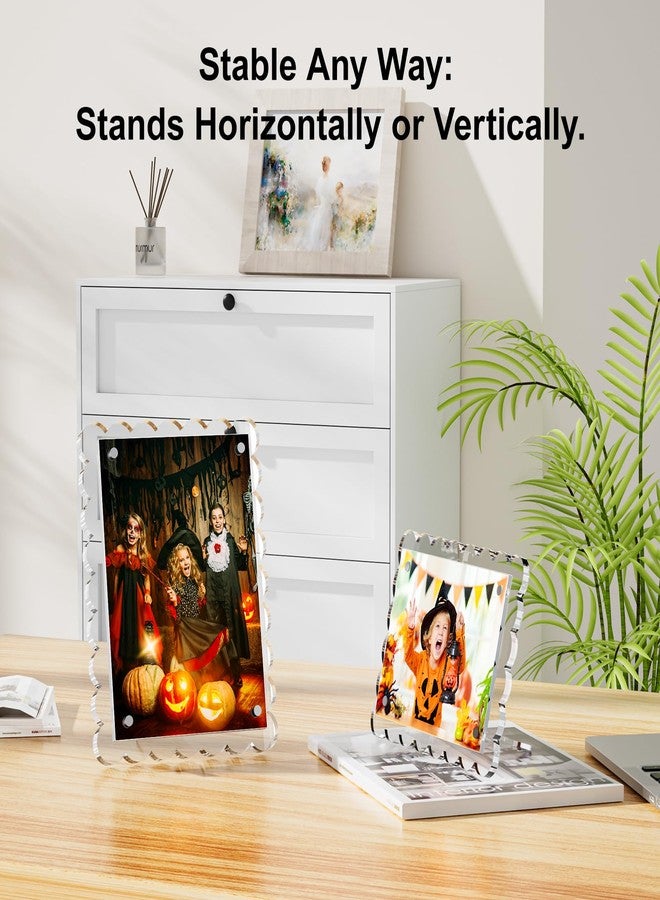 HELPLEX 5x7 Clear Acrylic Picture Frames with Scalloped Edges, 3-Pack Magnetic Frame with Stand for Horizontal or Vertical Display, Tabletop or Desk Photo Holder - Image 3